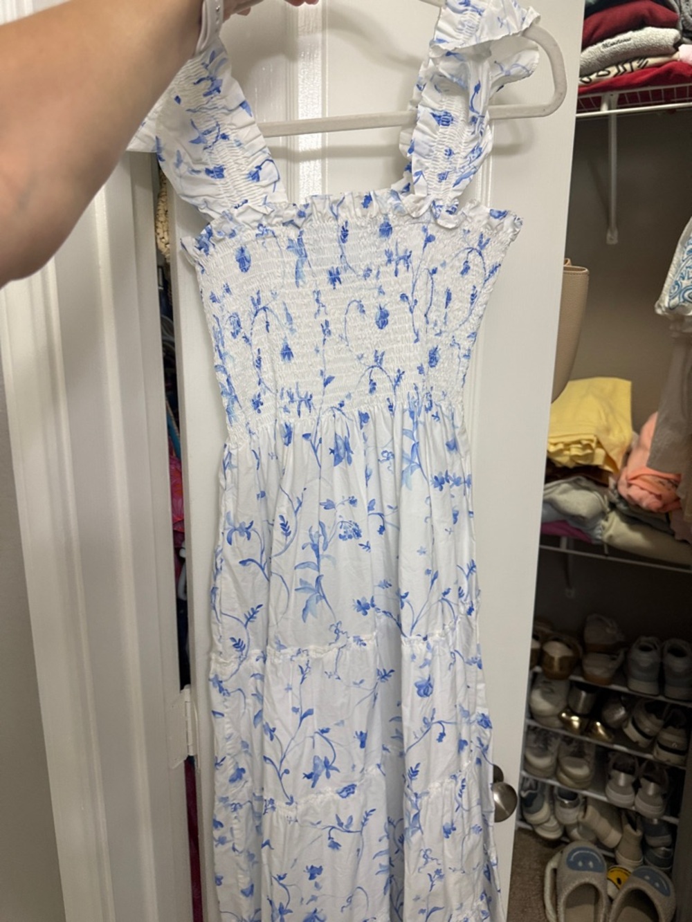 Hill House White and Light Blue Floral Smocked Midi Dress - Picture 5 of 5